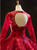 Dark Red Ball Gown Tulle Appliques Long Sleeve Backless Luxury Prom Dress