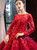 Dark Red Ball Gown Tulle Appliques Long Sleeve Backless Luxury Prom Dress