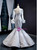 Silver Gray Mermaid Satin Lace Appliques Long Sleeve Luxury Prom Dress