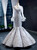 Silver Gray Mermaid Satin Lace Appliques Long Sleeve Luxury Prom Dress