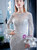 Silver Gray Mermaid Satin Lace Appliques Long Sleeve Luxury Prom Dress