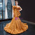 Gold Yellow Mermaid Sequins Asymmetrical Neck Ruffles Prom Dress