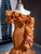 Gold Yellow Mermaid Sequins Asymmetrical Neck Ruffles Prom Dress