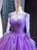 Purple Ball Gown Tulle Long Sleeve Beading Sequins Luxury Prom Dress