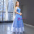 A-Line Blue Tulle Sleeveless Butterfly Backless Beading Prom Dress