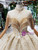 Champagne Tulle Sequins Appliques High Neck Long Sleeve Backless Luxury Wedding Dress