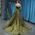 Green Off the Shoulder Velvet Embroidery Appliques Prom Dress