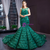 Green Mermaid Sequins Tassel Backless Prom Dress With Long Train