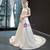 A-Line White Tulle Backless Sexy See Through Wedding Dress With Beading