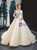 Ivory Ball Gown V-neck Long Sleeve Appliques Backless Wedding Dress