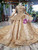 Champagne Gold Tulle Appliques High Neck Cap Sleeve Luxury Flower Girl Dress