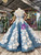 Blue Ball Gown Sequins Off the Shoulder Appliques Flower Girl Dress