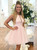 A-Line Pink Tulle Halter Short Homecoming Dress