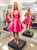 A-Line Rose Color V-neck Backless Satin Homecoming Dress