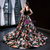 Black Ball Gown Satin Lace Print V-neck Prom Dress With Beading