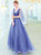 In Stock:Ship in 48 Hours A-Line Blue Tulle Sequins V-neck Prom Dress