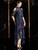 Navy Blue Sequins Hi Lo High Neck Short Sleeve Mother Of The Bride Dress