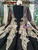 Black Ball Gown Gold Lace Appliques Long Sleeve Flower Girl Dress With Beading