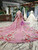 Pink Ball Gown Sequins High Neck Long Sleeve Embroidery Crystal Flower Girl Dress