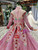 Pink Ball Gown Sequins High Neck Long Sleeve Embroidery Crystal Flower Girl Dress