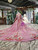 Pink Ball Gown Sequins High Neck Long Sleeve Embroidery Crystal Flower Girl Dress