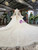 Light Champagne Tulle Sequins Off the Shoulder Long Sleeve Luxury Wedding Dress