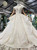 Champagne Tulle Sequins High Neck Backless Cap Sleeve Luxury Wedding Dress