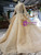 Dark Champagne Tulle Sequins Long Sleeve Backless Luxury Wedding Dress With Beading