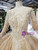 Dark Champagne Tulle Sequins Long Sleeve Backless Luxury Wedding Dress With Beading