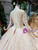 Champagne Tulle Sequins Long Sleeve V-neck Beading Luxury Wedding Dress