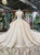 Champagne Tulle Lace Cap Sleeve Backless Beading Luxury Wedding Dress