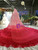 Red And Pink Tulle Tiers Cap Sleeve Beading Luxury Princess Wedding Dress With Veil