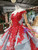 Gray Blue Tulle Red Lace Appliques Cap Sleeve Beading Luxury Wedding Dress