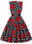 Fashion Black Wave Point Red Flower Tea Length Dress