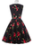 Women Black Rose Flower Short Vintage Dress With Sash