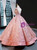 Pink Ball Gown Satin Embroidery Appliques Sequins Cap Sleeve Backless Prom Dress