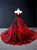 Burgundy Ball Gown Satin Sequins Appliques Cap Sleeve Prom Dress With Long Train