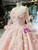Pink Ball Gown Tulle Appliques Long Sleeve Luxury Wedding Dress With Feather