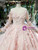 Pink Ball Gown Tulle Appliques Long Sleeve Luxury Wedding Dress With Feather