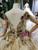 Champagne tUlle Sequins Backless Cap Sleeve Appliques Flower Girl Dress