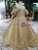 Gold Sequins Tulle Open Back Floor Length Luxury Flower Girl Dress