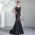 In Stock:Ship in 48 Hours Black Mermaid Satin Prom Dress With Beading
