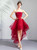 In Stock:Ship in 48 Hours Burgundy Hi Lo Tulle Appliques Prom Dress