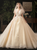 Champagne Tulle Sequins V-neck Appliques Open Back Wedding Dress