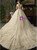 Champagne Ball Gown Tulle Sequins High Neck Cap Sleeve Wedding Dress With Beading