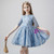 Blue Tulle Sequins Short Sleeve Short Flower Girl Dress