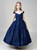 Dark Blue Sequins V-neck Ankle Length Flower Girl Dress