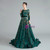 A-Line Dark Green Sequins Long Sleeve Backless Prom Dress