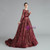 A-Line Burgundy Sequins Long Sleeve Backless Prom Dress