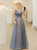 In Stock:Ship in 48 Hours Blue Tulle Backless Sequins Pleats Prom Dress